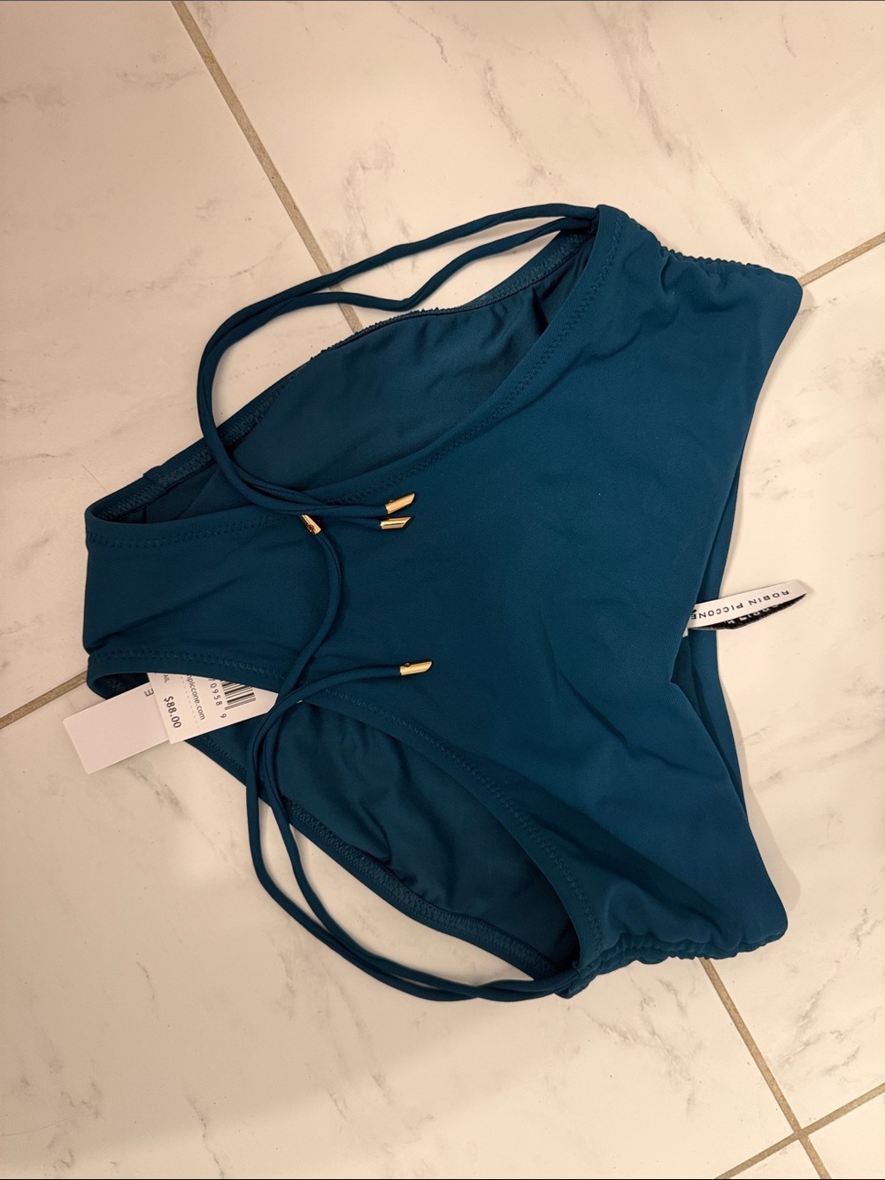 Robin Piccone Teal Strappy High-Rise Swim Bottoms